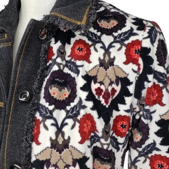 Etcetera Floral Velvet jacket Fringe Denim Size 4 tapestry boho FP - Picture 6 of 16